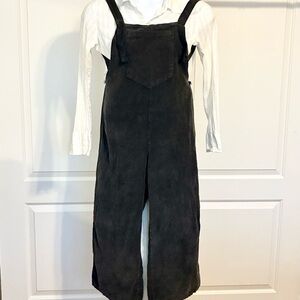 Zara Women’s Gray Corduroy Overalls Jumpsuit Wide Leg Button Straps Small